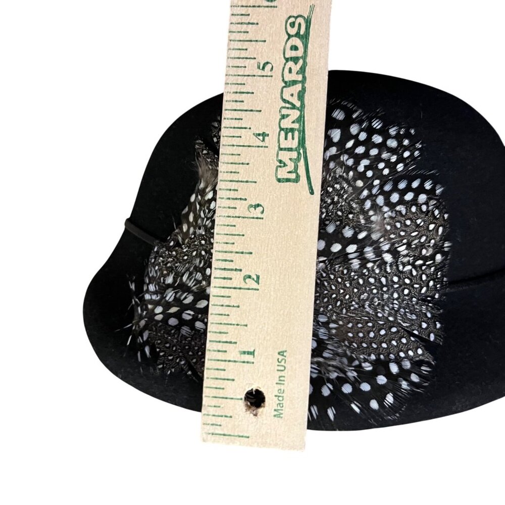 Vintage Ophelie Hats Black Wool Felt Cloche Feather Decoration Used and Box - Picture 12 of 16
